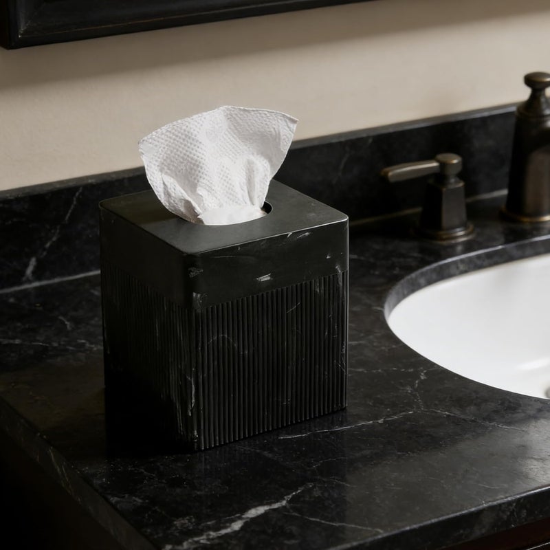 Polytree Tissue Box Cover Square Resin Tissue Holder for Home Decor, Hand Poured Marble Tissue Box Holder, 5 x 5 x 5.5 inches, Black - Image 4
